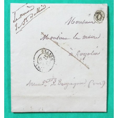 FRANCHISE CAD TYPE 15 GRASSE ALPES MARITIMES BOITE RURALE O ST VALLIER DE THIEY POUR COGOLIN VAR 1843