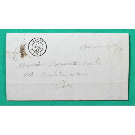 CAD TYPE 15 PINEY AUBE PP PORT PAYE POUR PARIS 1843