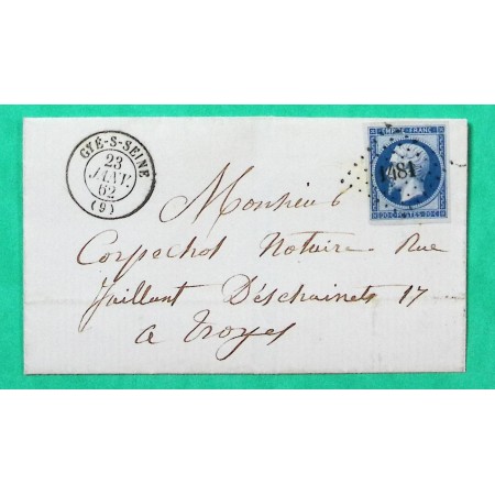 N°14B PC 1481 GYE SUR SEINE AUBE POUR TROYES 1862
