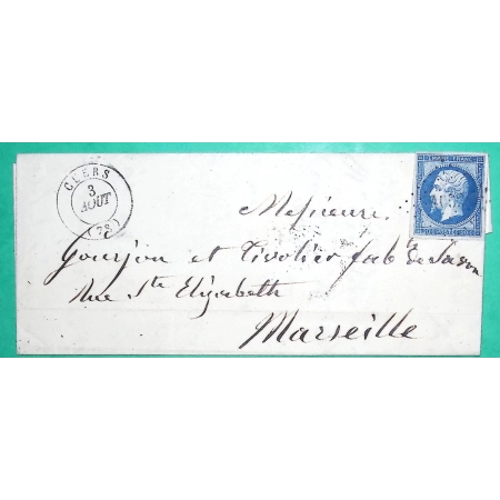 N°14 PC 1052 CUERS VAR CACHET SANS MILLESIME POUR MARSEILLE BOUCHES DU RHONE 1857 LETTRE COVER FRANCE
