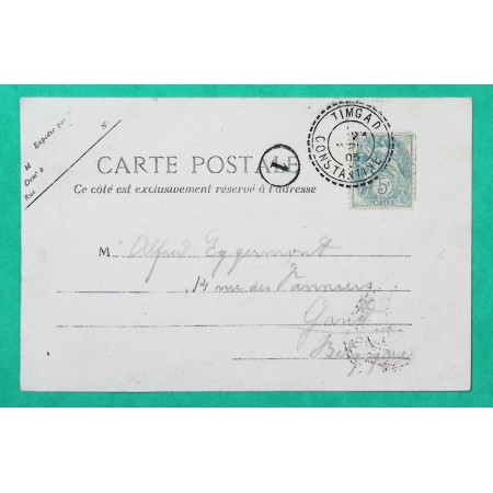 N°111 BLANC CAD TYPE FB84 TIMGAD CARTE POSTALE POUR GAND BELGIQUE 1905