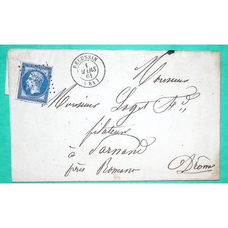 N°14B PC 2398 PELUSSIN LOIRE POUR PARNANS DROME 1861 LETTRE COVER FRANCE