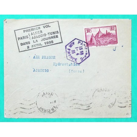 N°290 PUY EN VELAY PREMIER VOL PARIS ALGER AJACCIO TUNIS POUR AJACCIO CORSE AIR FRANCE 1935