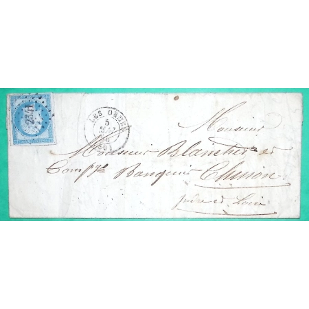 N°14 BLEU CIEL PC 2341 LES ORMES SUR VIENNE POUR CHINON INDRE ET LOIRE 1858 LETTRE COVER FRANCE