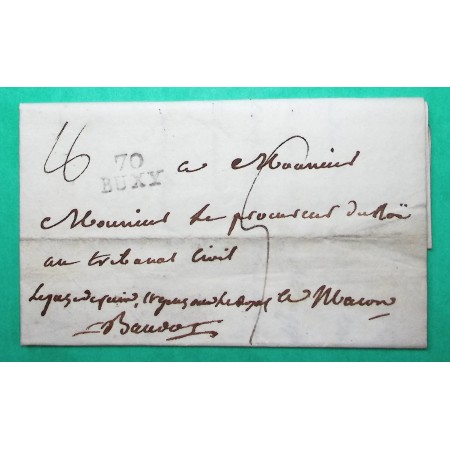 MARQUE 70 BUXY SAONE ET LOIRE DEPART ST GENGOUX LE ROYAL CACHET ARRIVEE SPECIAL MACON 1816