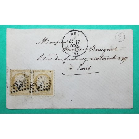 N°59 PAIRE GC 2324 MERU OISE BOITE RURALE SUPPLEMENTAIRE G2 POUR PARIS 5C EN TROP 1874