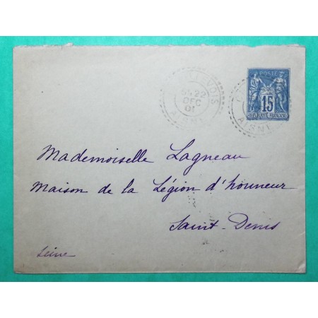 ENTIER SAGE 15C BLEU CAD FB84 CHAILLEVOIS AISNE POUR ST DENIS SEINE 1901