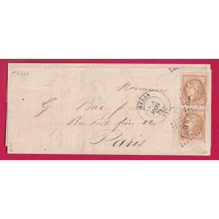 N°43A PAIRE TB SIGNE CALVES GC 3096 REDON ILLE ET VILAINE POUR PARIS 5 MARS 1871