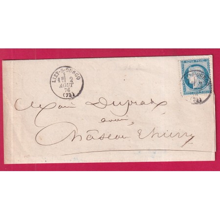 N°60 CAD TYPE 16 LIZY SUR OURCQ SEINE ET MARNE 1876 POUR CHATEAU THIERRY AISNE