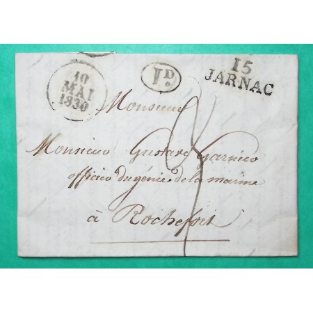 MARQUE 15 JARNAC CHARENTE DECIME RURAL GUITRES POUR ROCHEFORT 1830