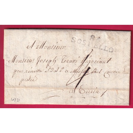 MARQUE CONQUIS 85 SOSPELLO SOSPEL ALPES MARITIMES 1813 ETATS SARDES  POUR TURIN ITALIE INDICE 21