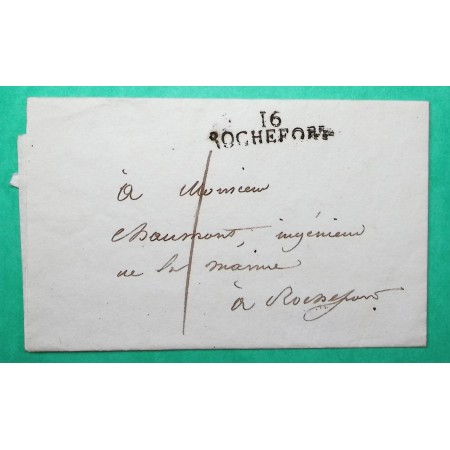 MARQUE 16 ROCHEFORT CHARENTE INFERIEURE CORRESPONDANCE LOCALE TAXE 1 1808