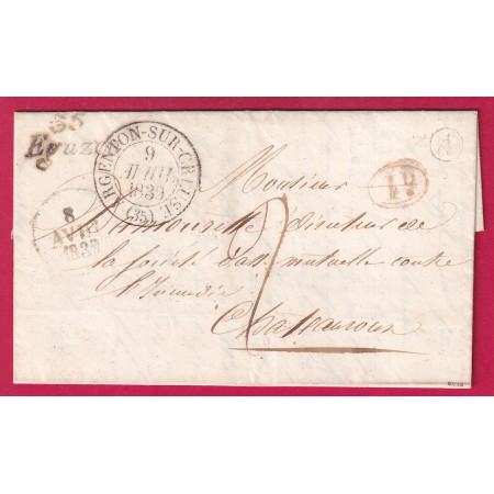 CURSIVE 35 EGUZON INDRE 1839 BOITE RURALE A CUZION DECIME RURALE 1839 CAD TYPE 13 ARGENTON POUR CHATEAUROUX