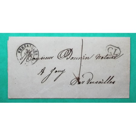 CAD TYPE 15 VERSAILLES SEINE ET OISE CL CORRESPONDANCE LOCALE TAXE 1 POUR JOUY EN JOSAS 1844