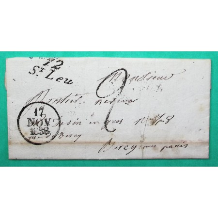 CURSIVE 72 ST LEU SEINE ET OISE TAXE TAMPON 2 POUR BERCY SEINE 1838