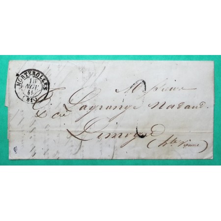 CAD TYPE 15 MORTEROLLES HAUTE VIENNE TAXE TAMPON 2 POUR LIMOGES 1849