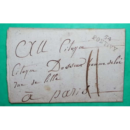 MARQUE 54 PONTIVY MORBIHAN POUR PARIS PERIODE REVOLUTIONNAIRE 24x9 1799 LETTRE COVER FRANCE