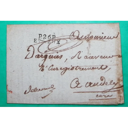 MARQUE P26P EVREUX EURE PORT PAYE POUR LES ANDELYS PERIODE REVOLUTIONNAIRE 24x8 1804 LETTRE COVER FRANCE