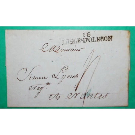 MARQUE 16 L'ISLE D'OLERON POUR NANTES CACHET ARRIVEE SPECIAL PERIODE REVOLUTIONNAIRE 50x10 1802 LETTRE COVER FRANCE