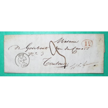 CAD TYPE 15 AUCH GERS DECIME + BOITE RURALE B A IDENTIFIER POUR TOULOUSE HAUTE GARONNE 1841