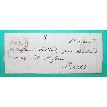 CAD TYPE 15B NIMES GARD ROUGE PP PORT PAYE POUR PARIS 1844