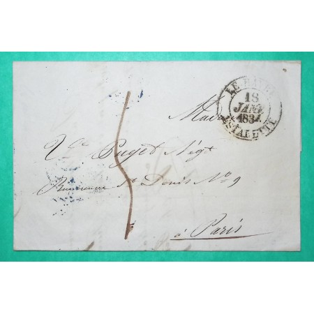 CAD TYPE 13 LE HAVRE ESTAFETTE SEINE INFERIEURE POUR PARIS 1834
