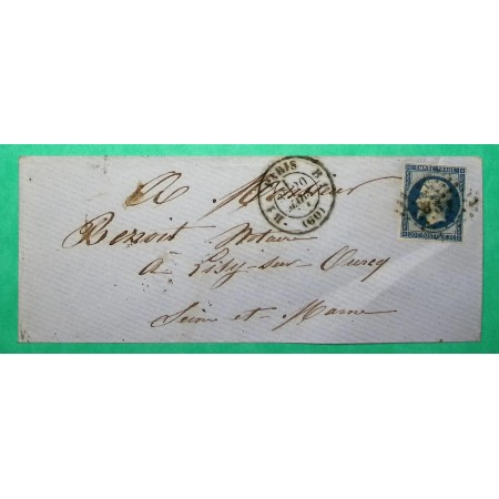 N°14B OBLITERATION PARIS LOSANGE BS1 + POTHION 1529 POUR LIZY SUR OURCQ SEINE ET MARNE 1861