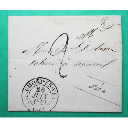 CAD TYPE 13 CHAUMONT EN VEXIN OISE BOITE RURALE C JOUY SOUS THELLE POUR AUNEUIL 1843