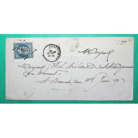 N°14 BLEU LAITEUX PC 1035 CREVECOEUR OISE POUR BEAUVAIS 3 AOUT 1854
