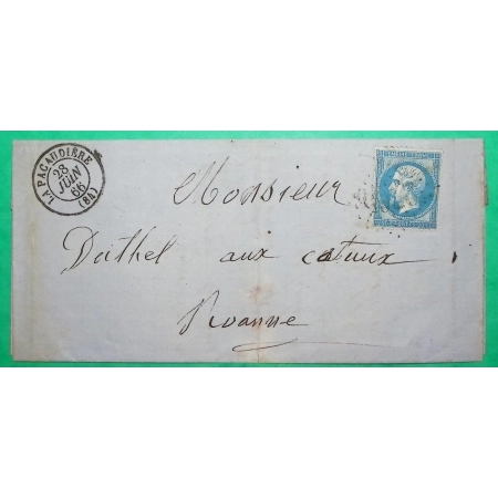 N°22 GC 2765 LA PACAUDIERE LOIRE POUR ROANNE 1866 LETTRE COVER FRANCE