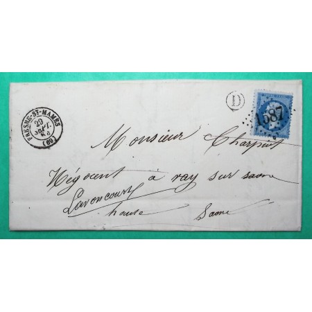 N°22 GC 1587 FRESNE ST MAMES HAUTE SAONE BOITE RURALE D VEZET POUR LAVONCOURT 1864