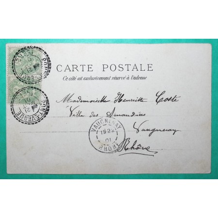 N°111 PAIRE BLANC CAD FB84 PONT EVEQUE ISERE CARTE POSTALE POUR VAUGNERAY RHONE 1901