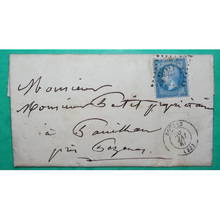 N°22 GC 3225 ROUJAN HERAULT POUR PAULHAN 1864 LETTRE COVER FRANCE