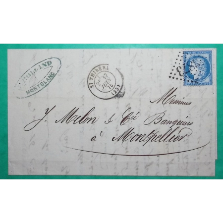 N°60A GC 3873 ST THIBERY HERAULT POUR MONTPELLIER 1875 LETTRE COVER FRANCE