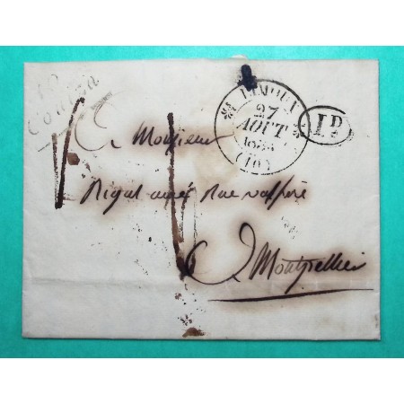 CURSIVE 10 COUIZA AUDE + CAD TYPE 12 LIMOUX DECIME RURAL RENNES LES BAINS POUR MONTPELLIER HERAULT 1833