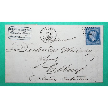 N°14 PC 98 APREMONT ARDENNES POUR ELBEUF SEINE INFERIEURE 1859