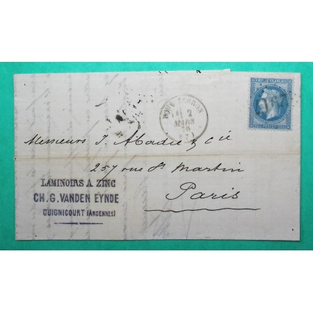 N°29 GC 2917 POIX TERRON ARDENNES DEPART FORGES DE GUIGNICOURT POUR PARIS 1870