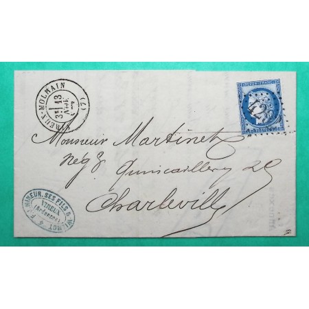 N°60A GC 4292 VIREUX MOLHAIN ARDENNES POUR CHARLEVILLE 1873