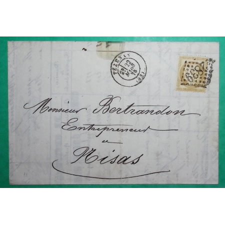 N°55 GC 2839 PEZENAS HERAULT LETTRE LOCALE POUR NIZAS TEXTE MINES DE GRAISSESSAC 1875 LETTRE COVER FRANCE