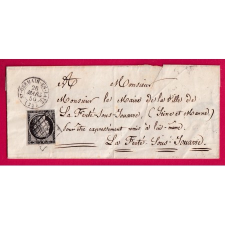 N°3 GRILLE ST GERMAIN EN LAYE SEINE ET OISE 26 MARS 1850 POUR LA FERTE SOUS JOUARRE SEINE ET MARNE