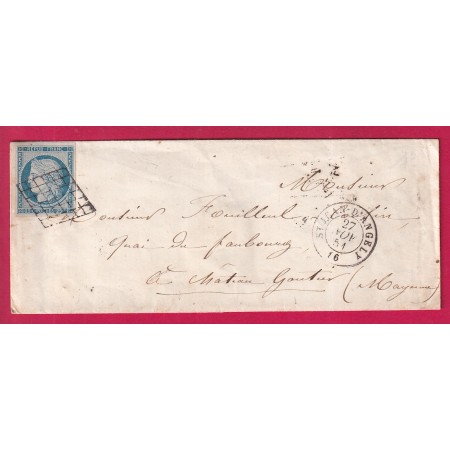 N°4 TTB GRILLE ST JEAN D'ANGELY CHARENTE INFERIEURE 27 NOV 1851 POUR CHATEAU GONTIER MAYENNE