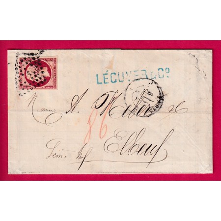 N°17A PARIS BUREAU J POUR ELBEUF SEINE INFERIEURE 1857