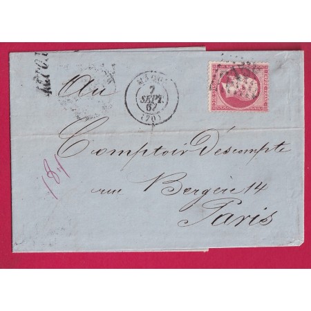 N°24 GC 2152 MACON SAONE ET LOIRE 1867 POUR PARIS