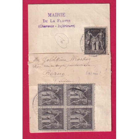 N°83 BLOC DE 4 + UN LA FLOTTE CHARENTE INFERIEURE POUR BERNE SUISSE 1895