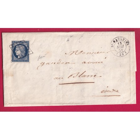 N°4 BLEU FONCE GRILLE ST GAULTIER INDRE 13 MAI 1851 POUR LE BLANC SIGNE BAUDOT