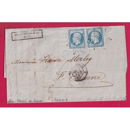 N°14 BLEU LAITEUX TTB / SUP  X2 PERCE EN LIGNE SIGNE BRUN PARIS ETOILE 3E 60 6 POUR ST ETIENNE LOIRE