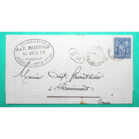 N°90 SAGE CAD TYPE 16 FOUGEROLLES HAUTE SAONE BM BOITE MOBILE FOUGEROLLES LE CHATEAU POUR REMIREMONT VOSGES 1878