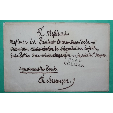 MARQUE P66P COLMAR HAUT RHIN PORT PAYE POUR PRESIDENT HOPITAL DES ENFANTS A BESANCON DOUBS 25x8.5 1816 COVER FRANCE