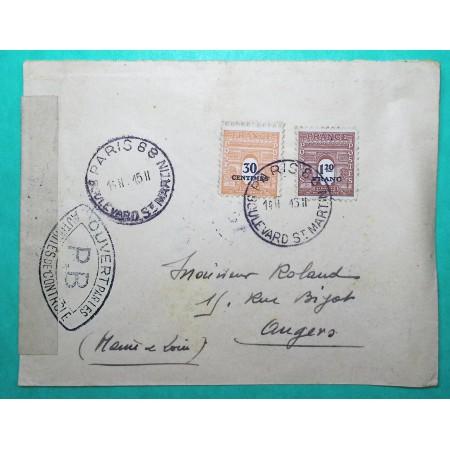 N°702 + 707 ARC DE TRIOMPHE TARIF COURT 1F50 DU 12/02/1945 AU 28/02/1945 CENSURE PB PARIS 1945 WW2