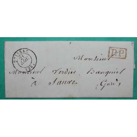 CAD TYPE 15 QUISSAC GARD SANS MILLESIME PP PORT PAYE POUR SAUVE 1845 LETTRE COVER FRANCE